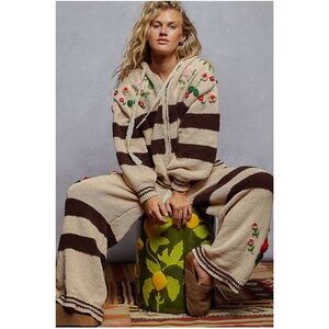 POL Cream and Brown Striped Cardigan